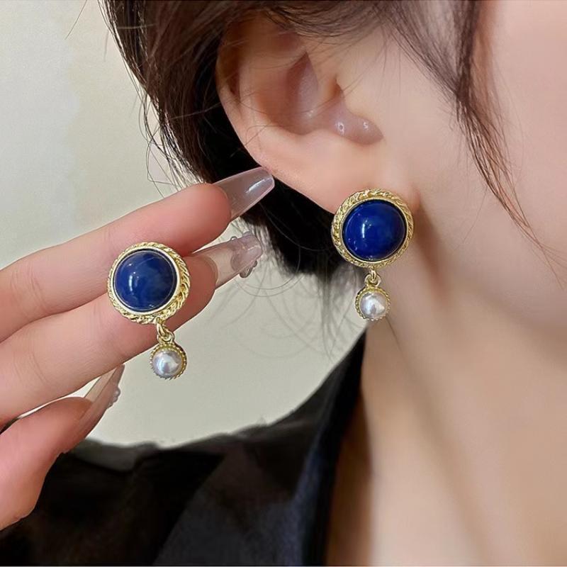 Temperament Female Blue Color Sier Exquisite Earrings