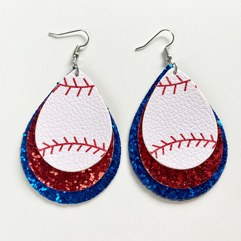 Color Matching Cheerleading Rugby Baseball Softball Leather Earrings