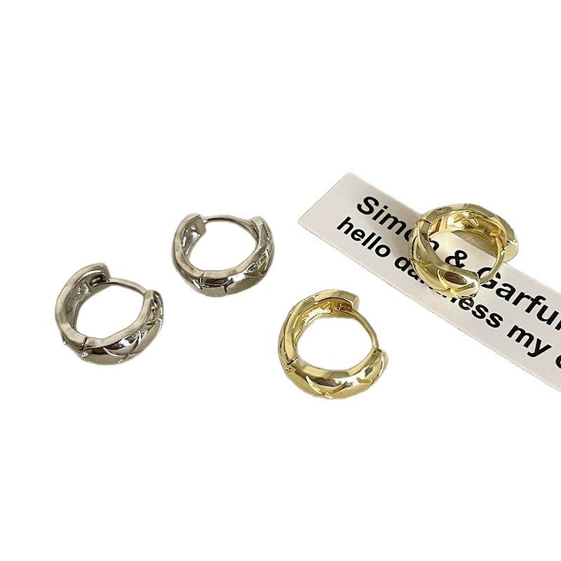 Metal Plaid Circle Ear Clip Temperament Niche Earrings