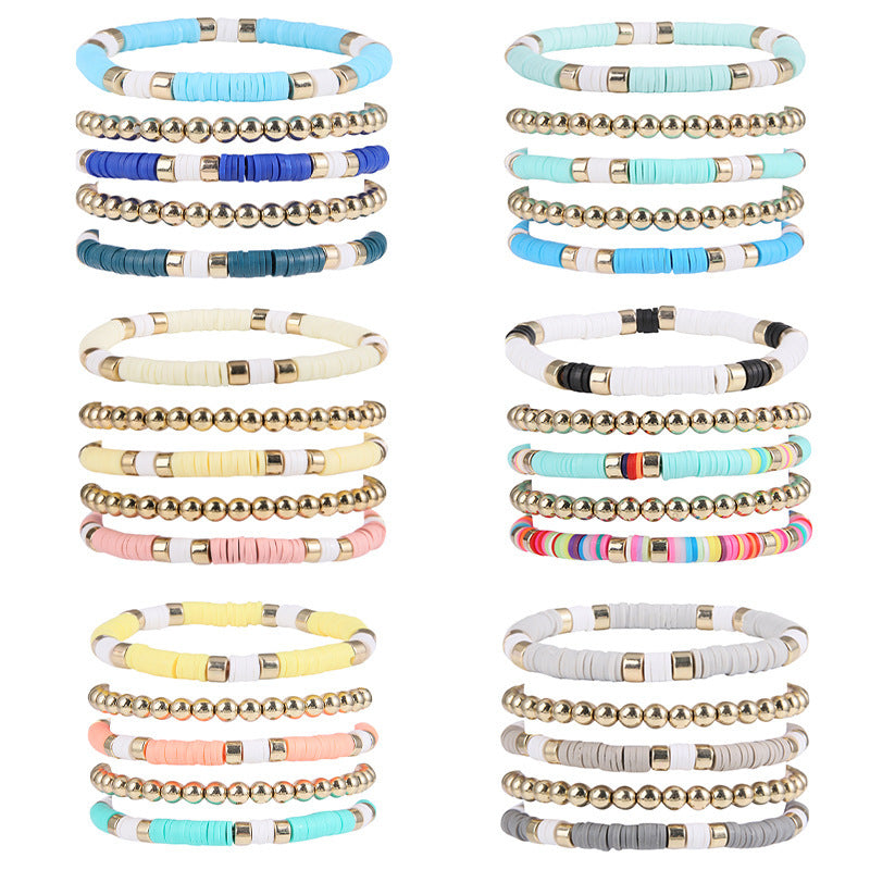 Women's & Men's Simple Polymer Clay Round Beads Suit Retro Bracelet