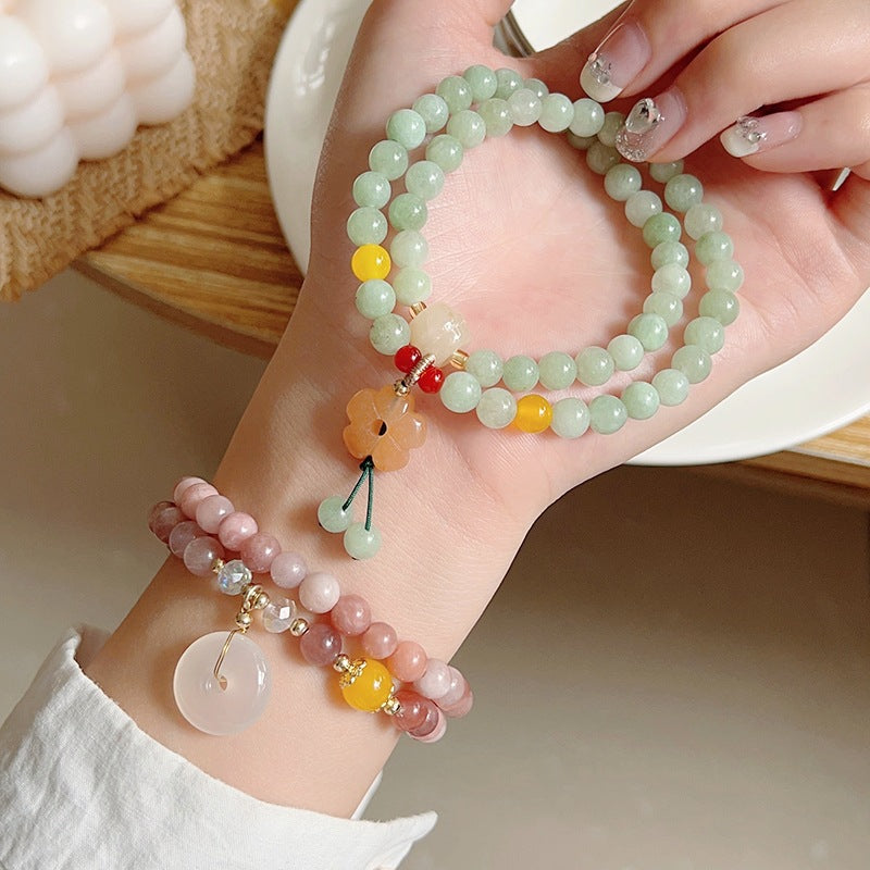 Jade Flower Female Chinese Retro Style Multi Ornamental Bracelet