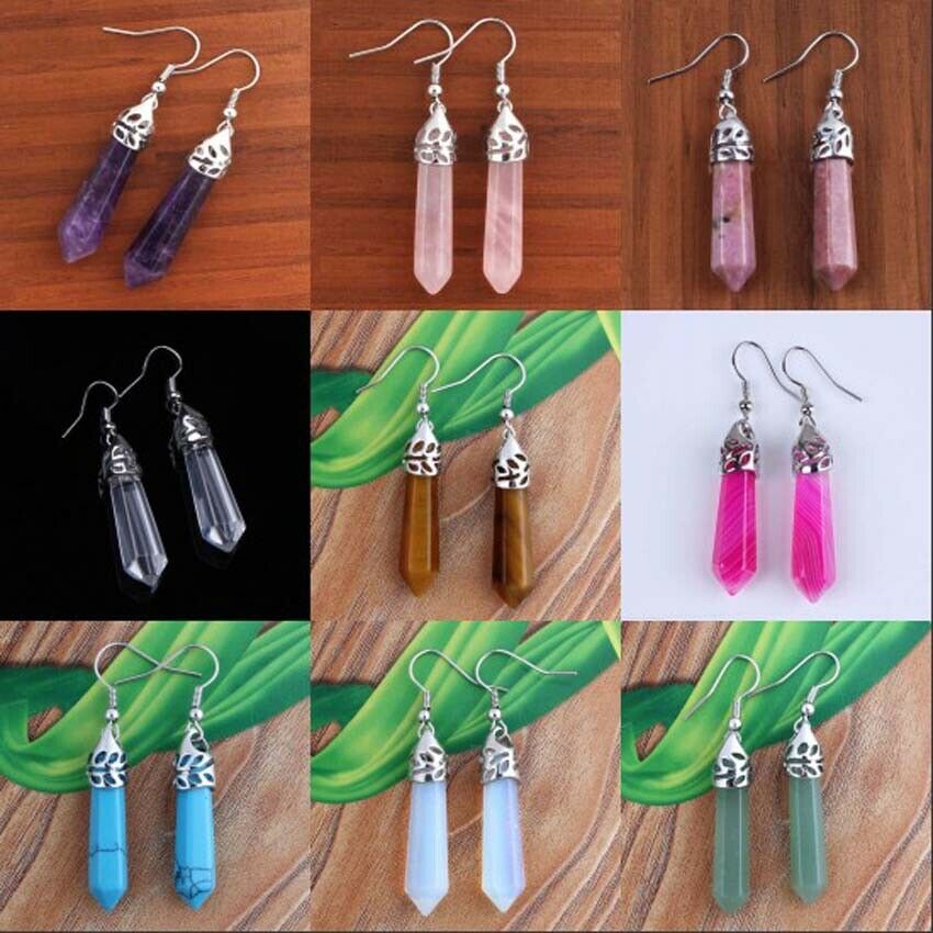 Fashion Personalized Natural Crystal Gemstone Hexagon Earrings