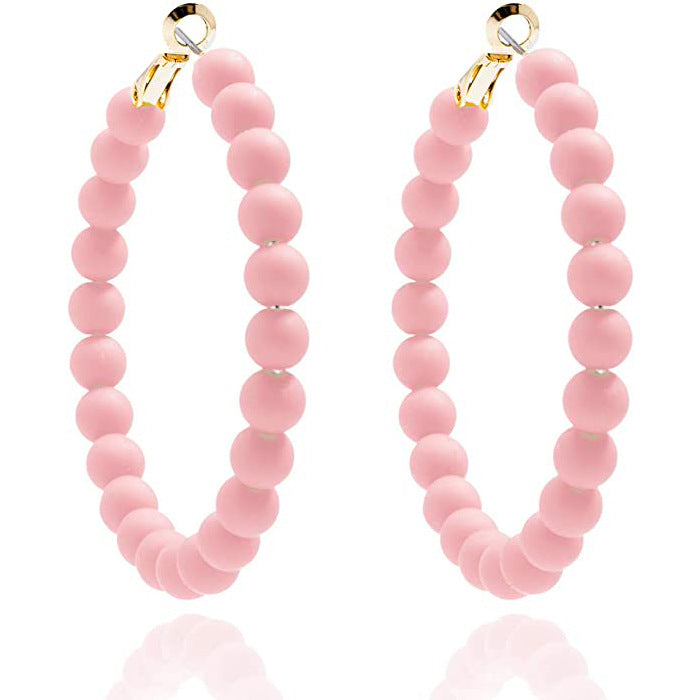 Women's Summer Colorful Acrylic Beads Round Bohemian Fashion Handmade Earrings