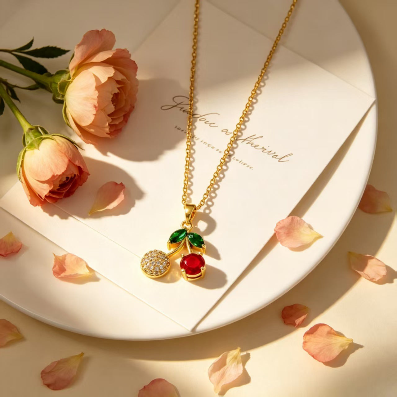 Cherry Suite Red Green Zircon Vitality Girlish Style Daily Commuter Jewelry Set