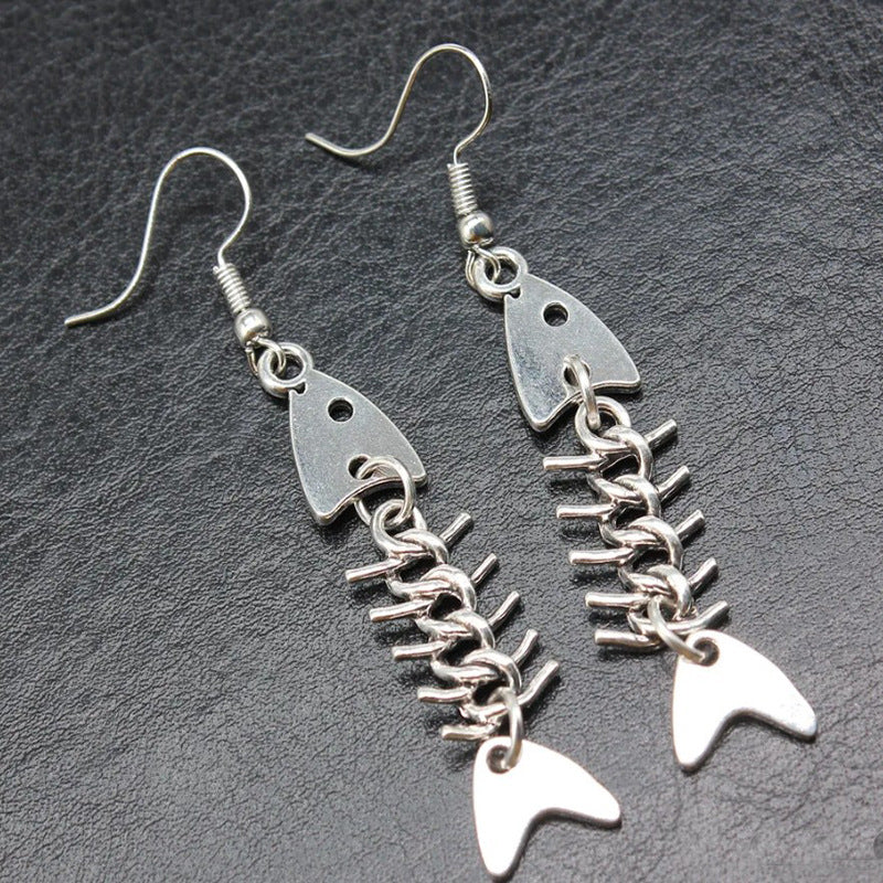Women's Simple Punk Hip Hop Fishbone Thorn Ear Earrings