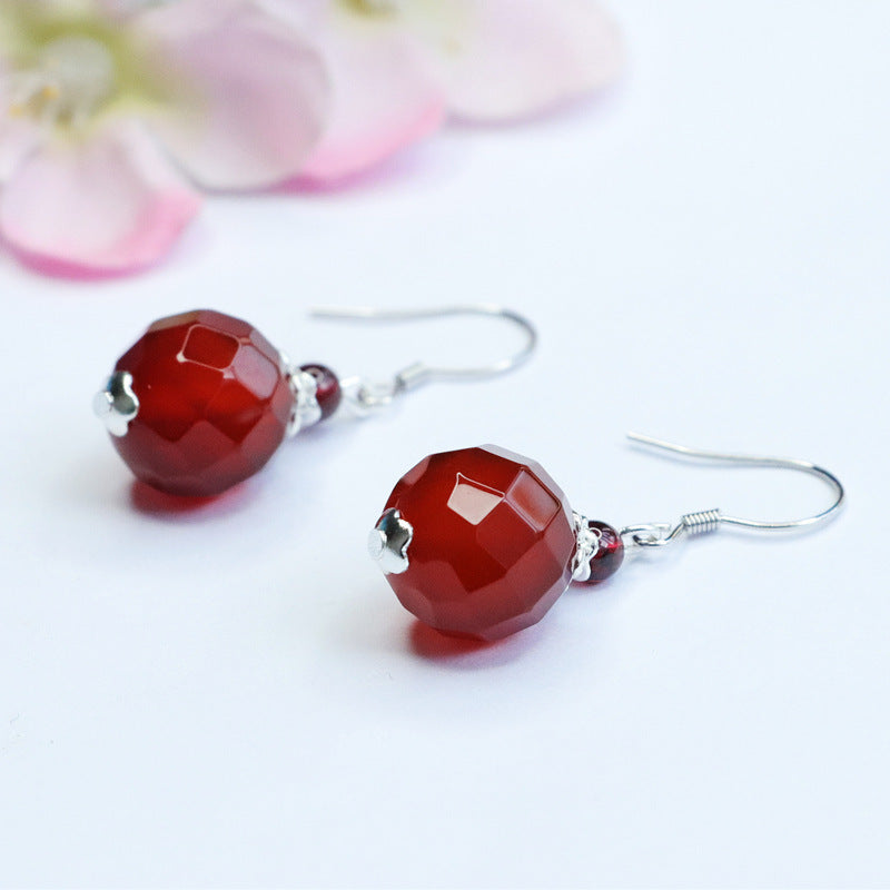 Jequirity Bean Sier Natural Red Agate Chalcedony Ear Hook