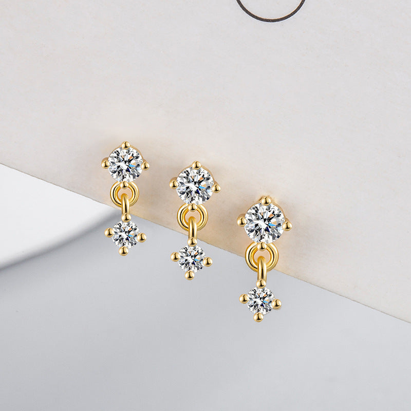 Golden Zircon Ear Screw Bone Exquisite Stud Earrings