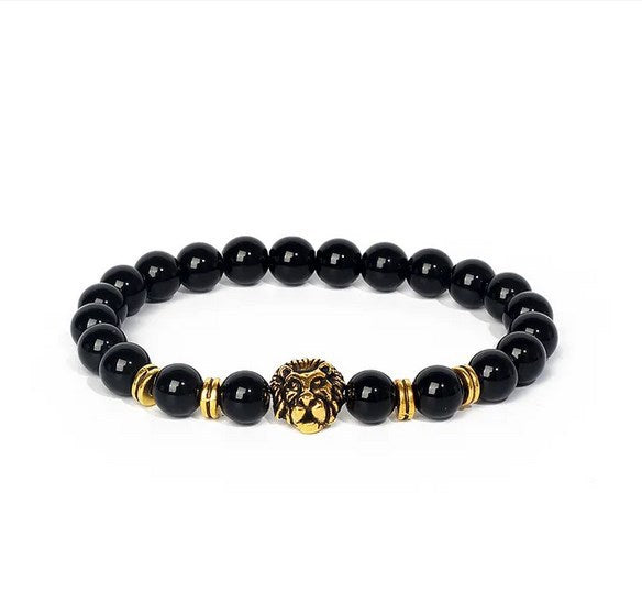 Map Stone Blue Grain Alloy Lion's Head Spacer Bracelet