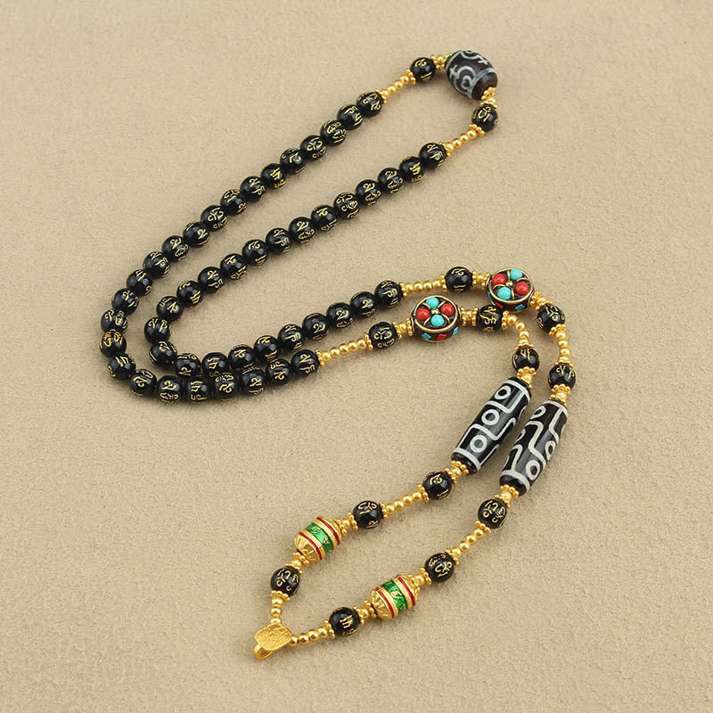 Long Six Words Proverb Agate Tibet Beads Necklaces