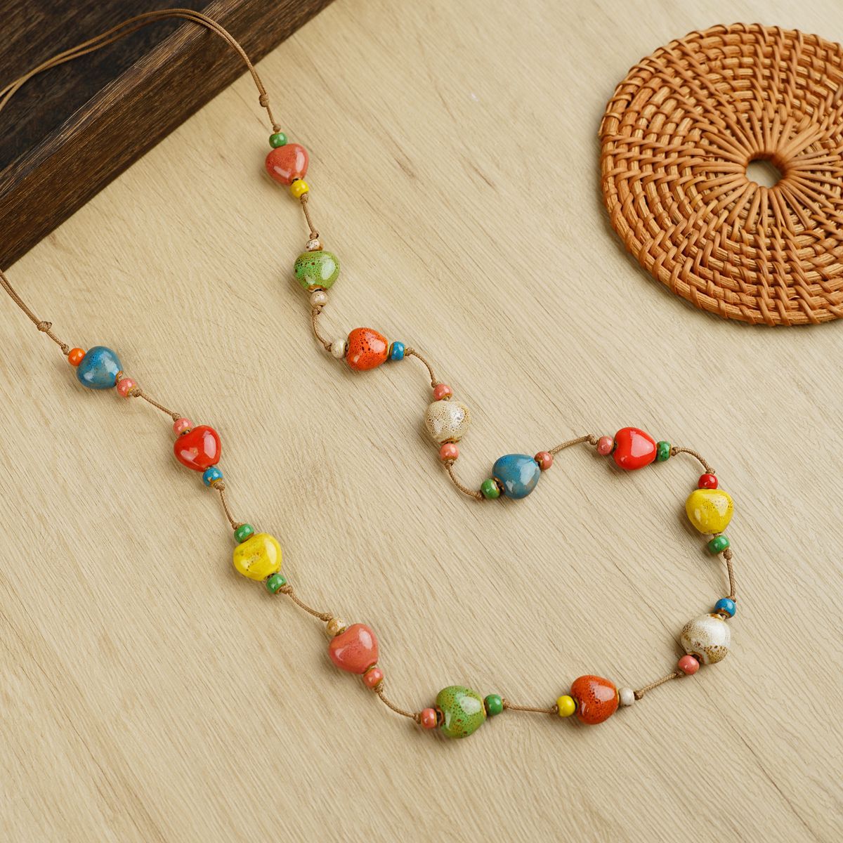 Ceramic Dopamine High Sense Colored Loving Heart Long Necklaces