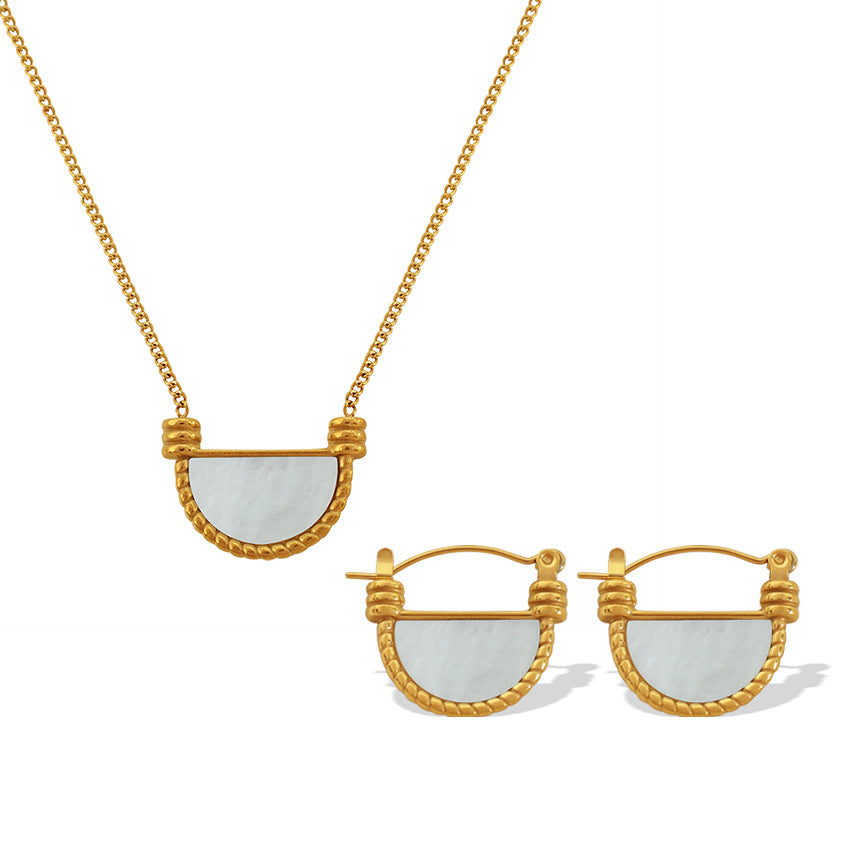 French Design Retro Thick Cut White Shell Jewelry Set
