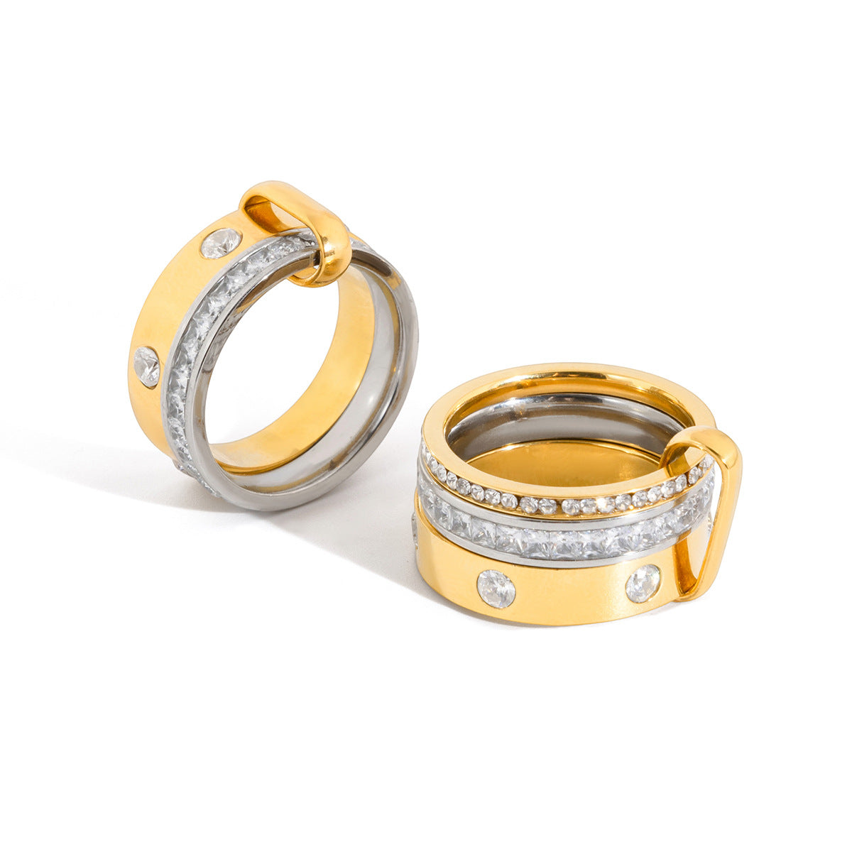 Diamond Twin Light Luxury Niche Design Stainless Steel Color Matching Rings