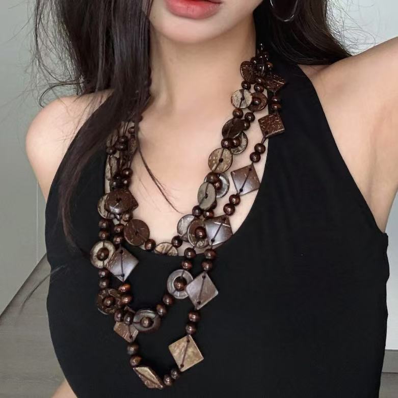 Vintage Beaded Long Twin Niche Clavicle Necklaces