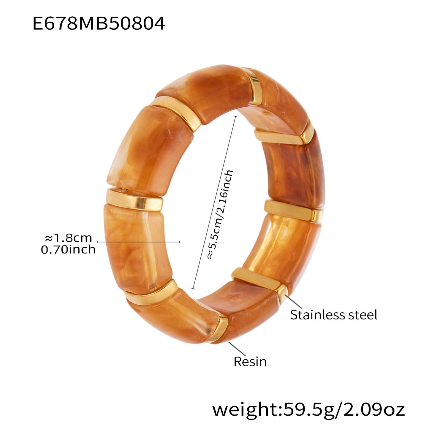 Color Matching Resin Wide Surface Elastic High Texture Fashion Stainless Bracelet