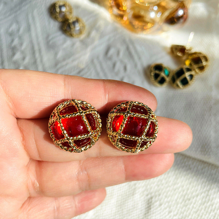 Female Middle Ancient Round Chinese Alloy Stud Earrings