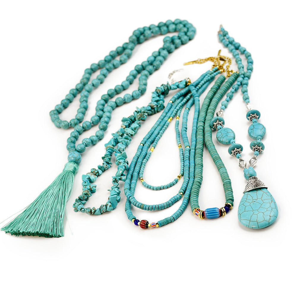 Women's Ethnic Style Handmade Beaded Turquoise Niche Necklaces