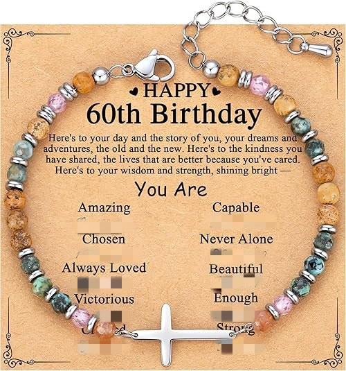 Women's Natural Stone Beaded Cross Lobster Buckle Adjustable Band Bracelet