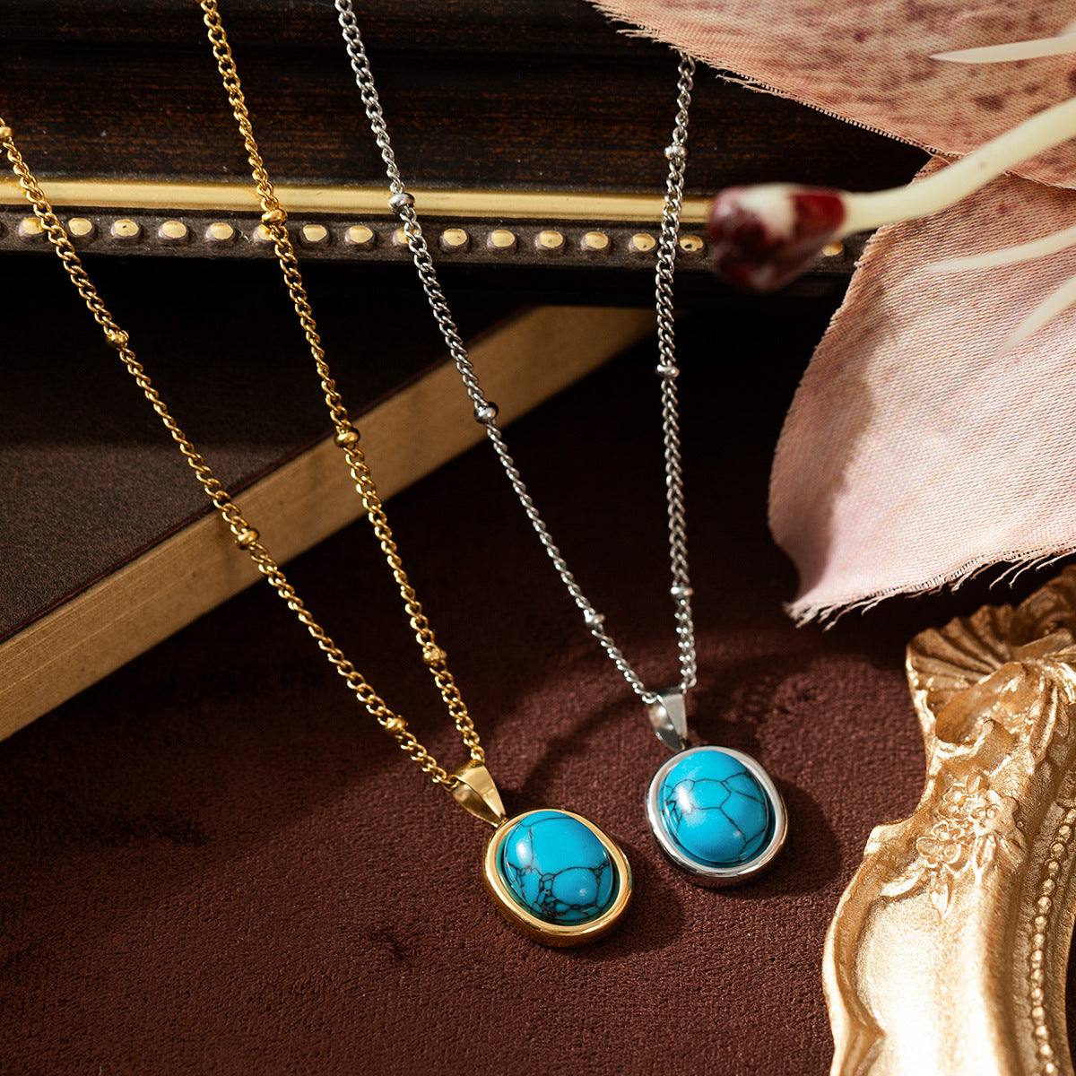 Steel Fashion Natural Turquoise Furnace Vacuum Necklaces