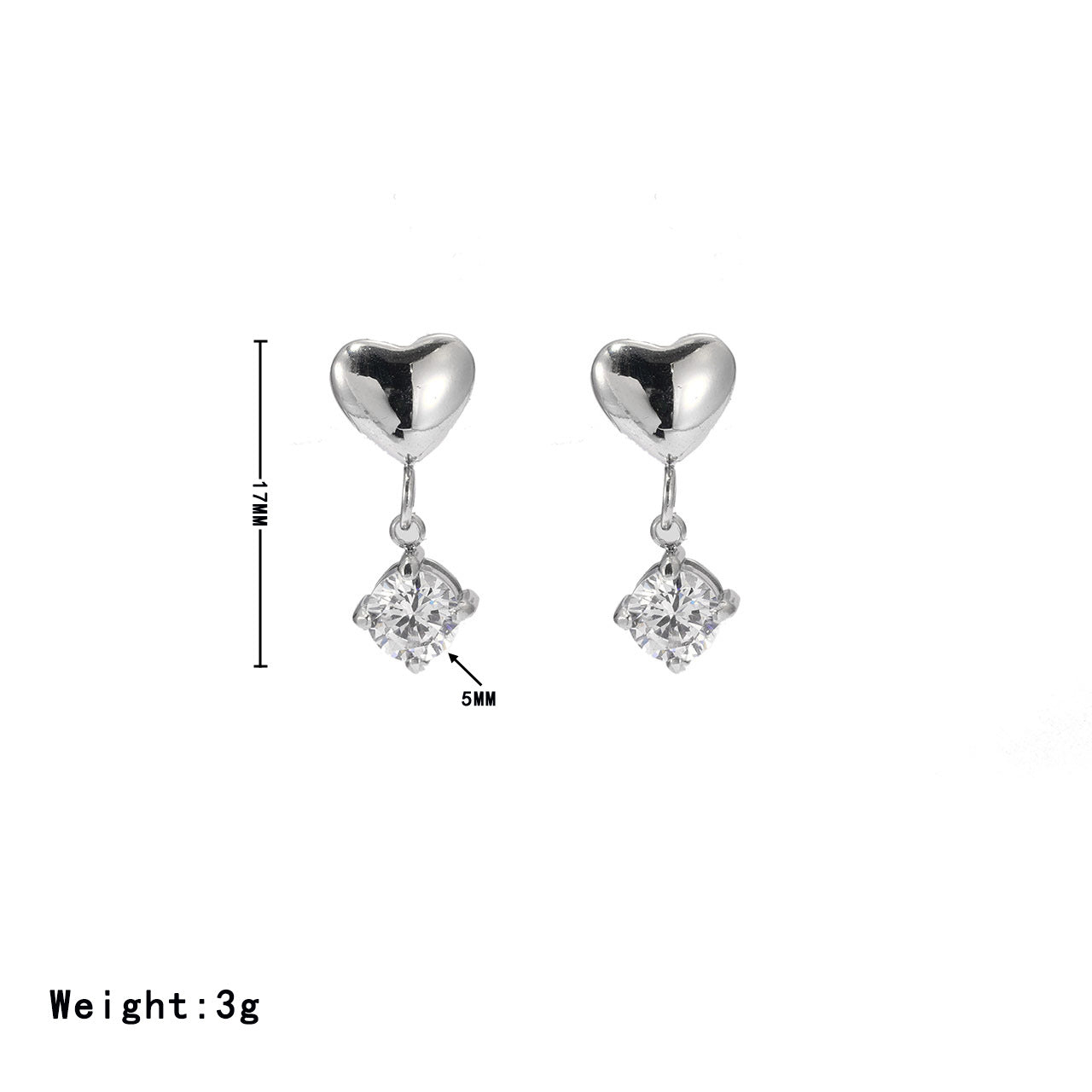 Fashion Heart-shaped Short Fringed Zircon Female Niche High Earrings