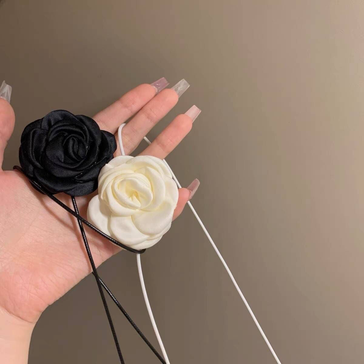 Desire Black Rose Flower Handmade Fabric Necklaces