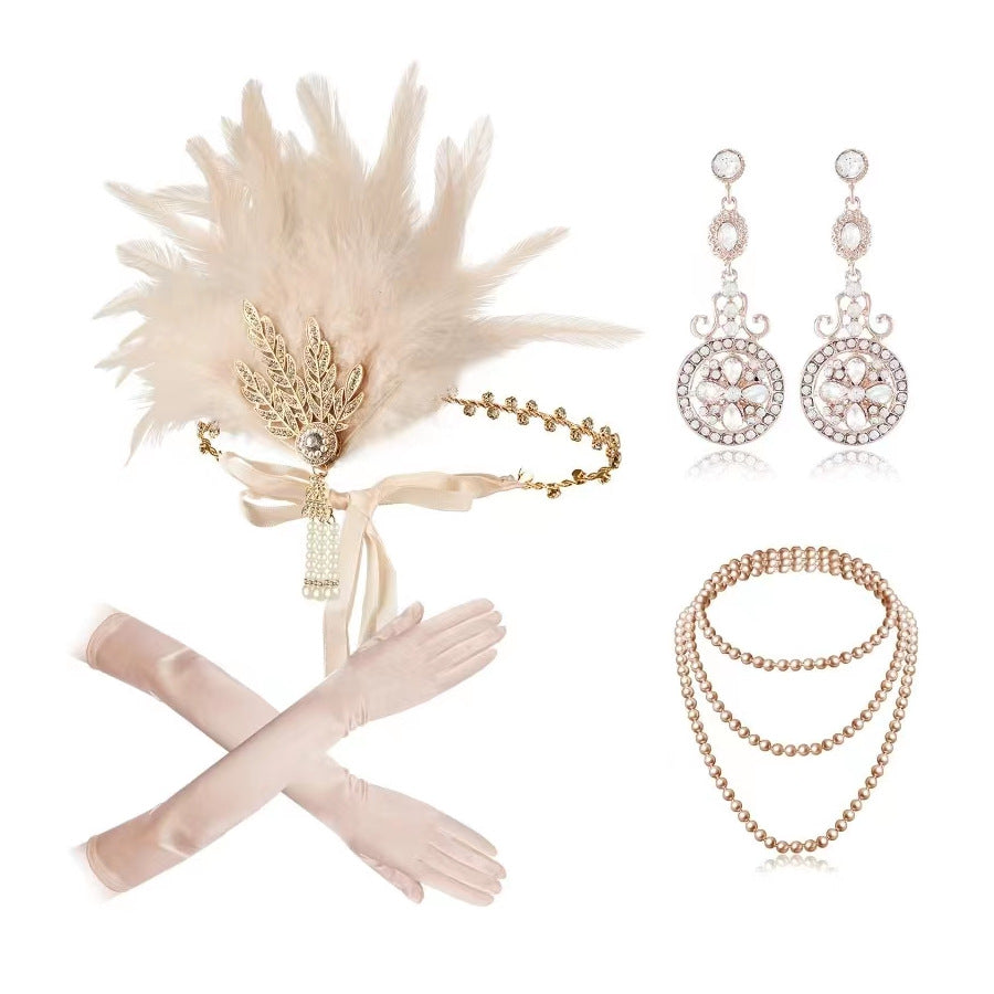 Red Feather Hair Band Masquerade Single Jewelry Set