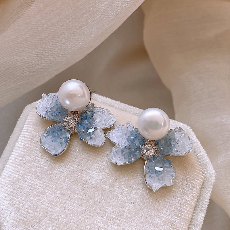 Crystal Flower Pearl Elegant Fashion Graceful Earrings