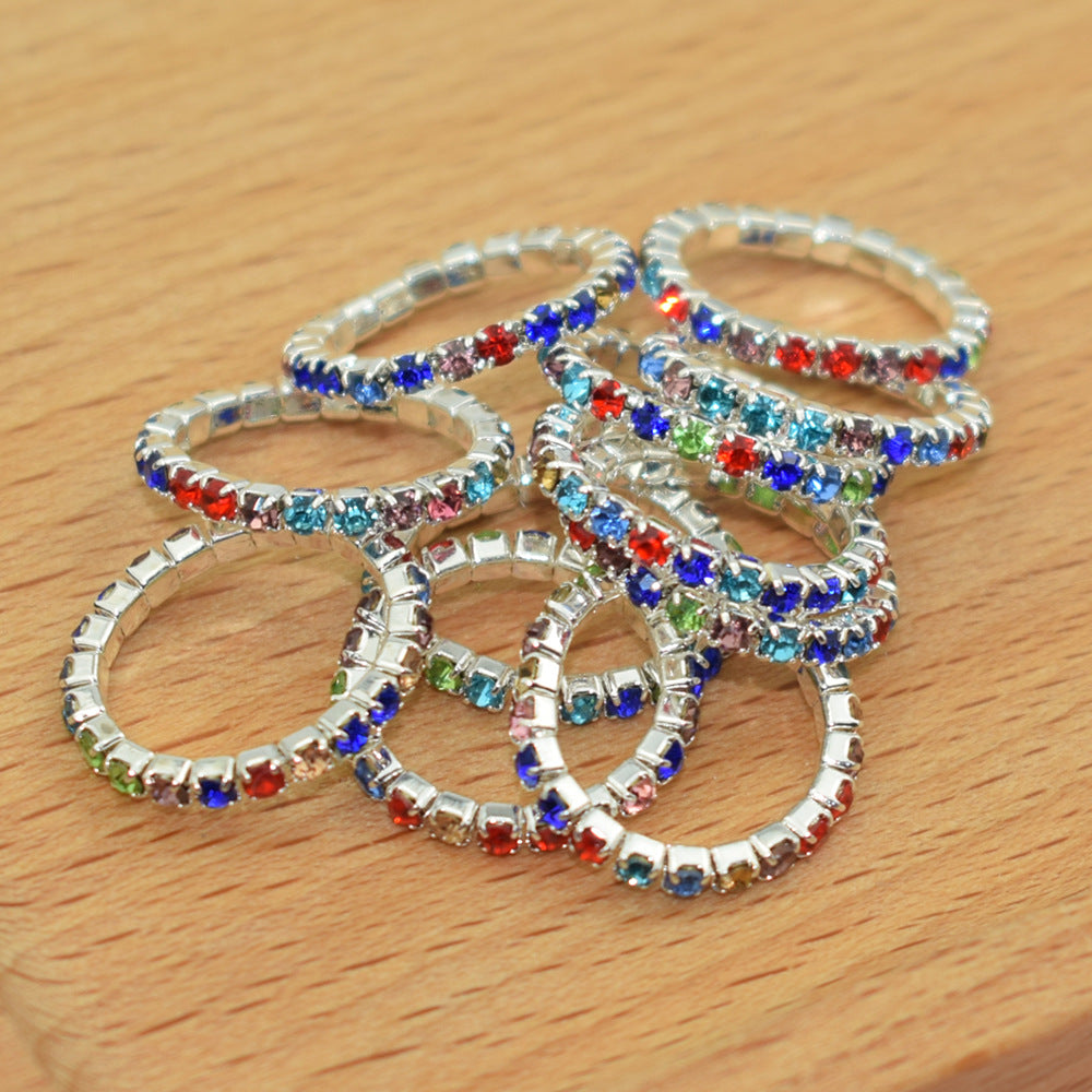 Korean Style Single Row Rhinestone Elastic Mixed Ring