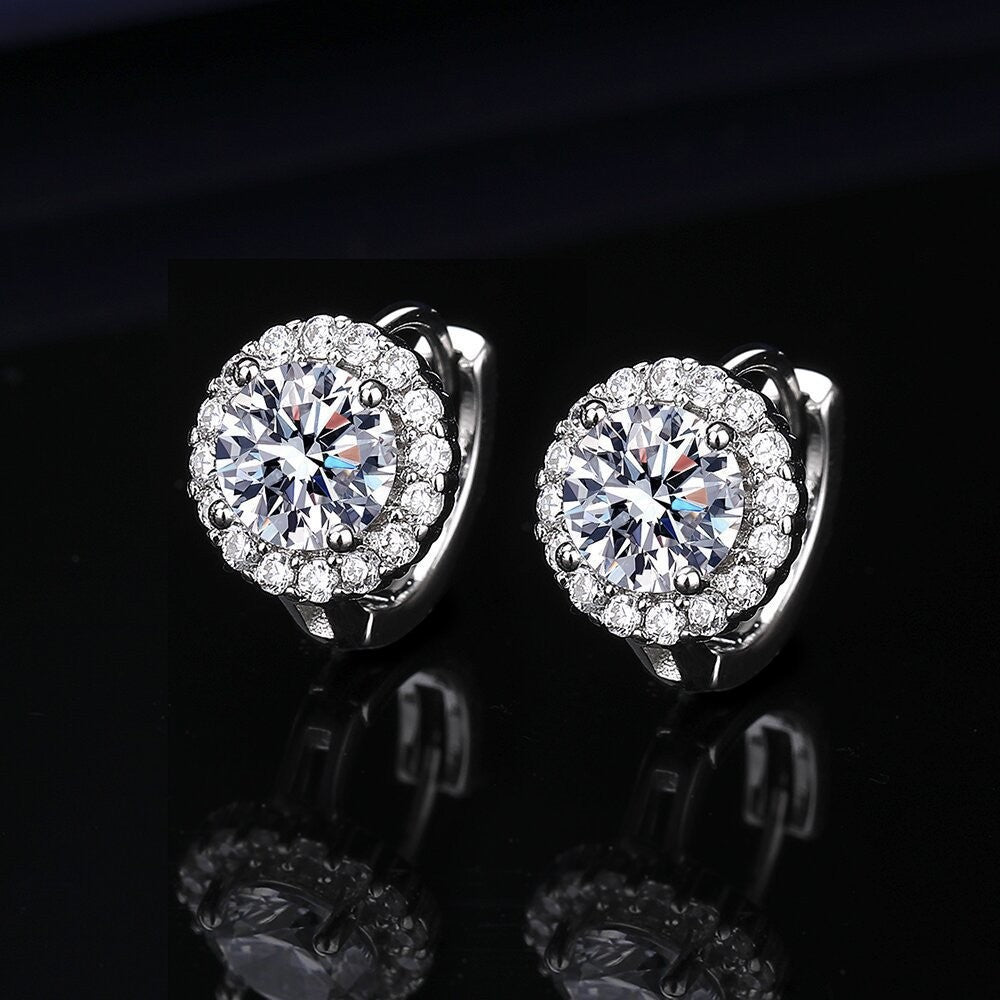 Moissanite Ear Female With Hearts Sterling Earrings
