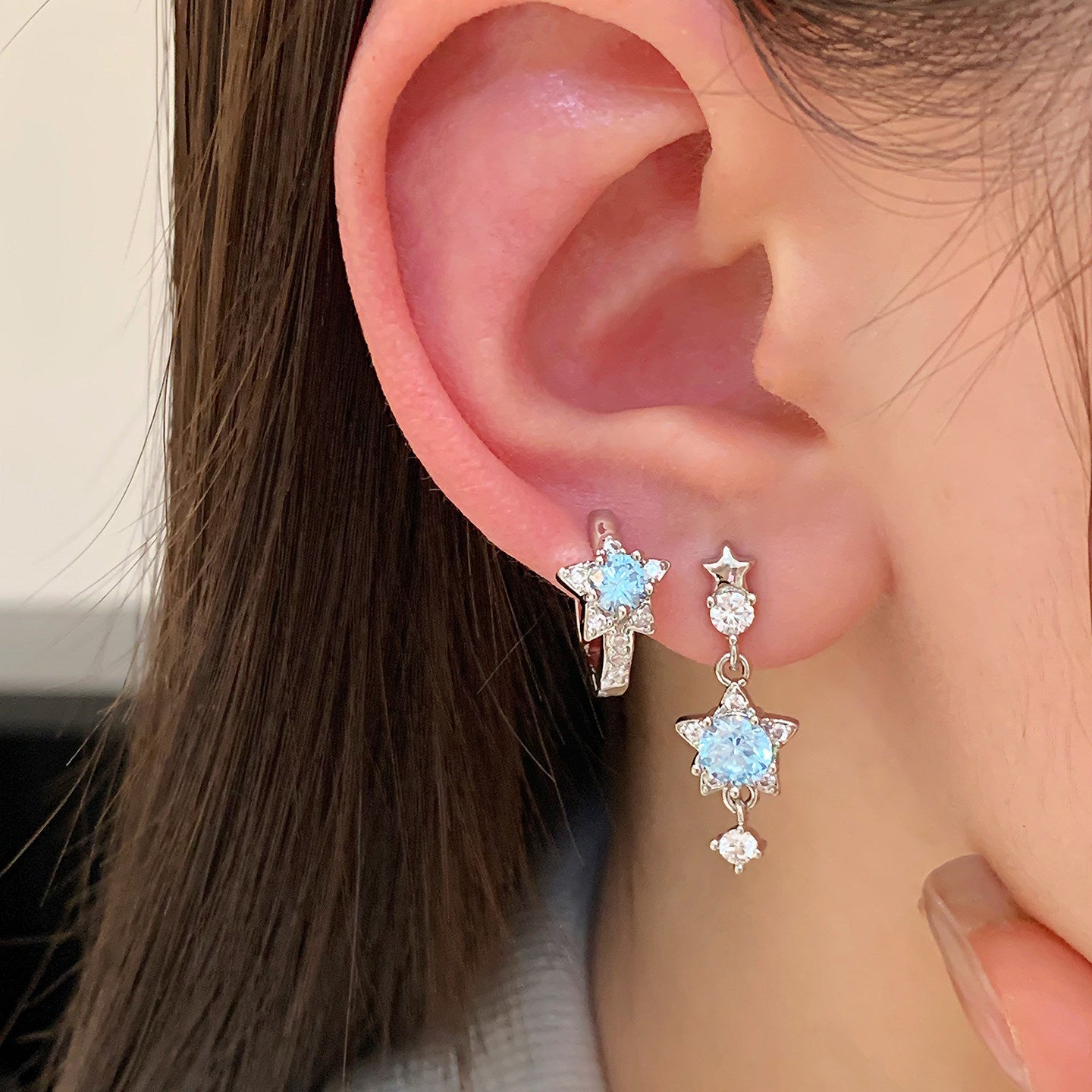 Blue Pink Medical Titanium Steel Auricular Needle Stud Earrings
