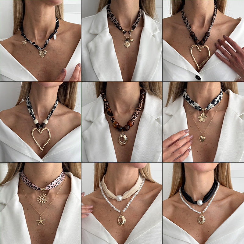Women's Fashion Sexy Leopard Print Flannel Personality Big Love Pendants