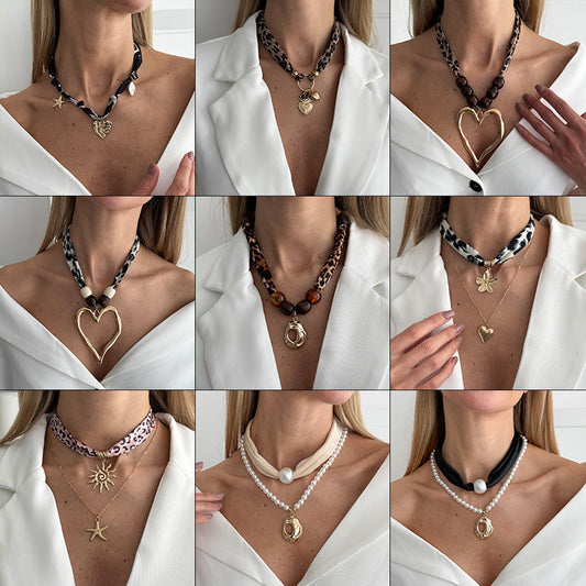 Women's Fashion Sexy Leopard Print Flannel Personality Big Love Pendants
