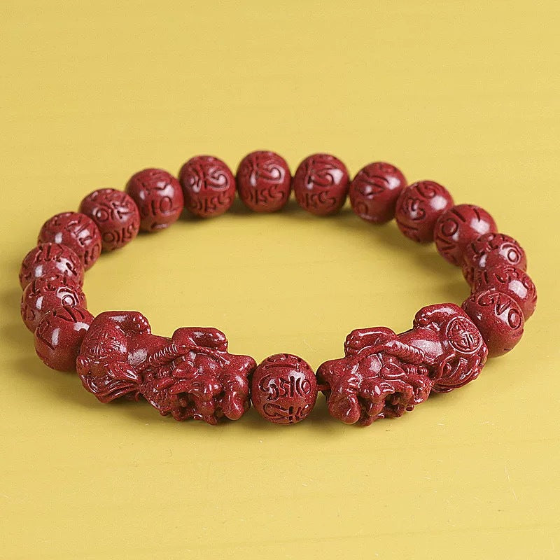 Women's & Men's Gold Sand Mantra Double Cinnabar Life Bracelets