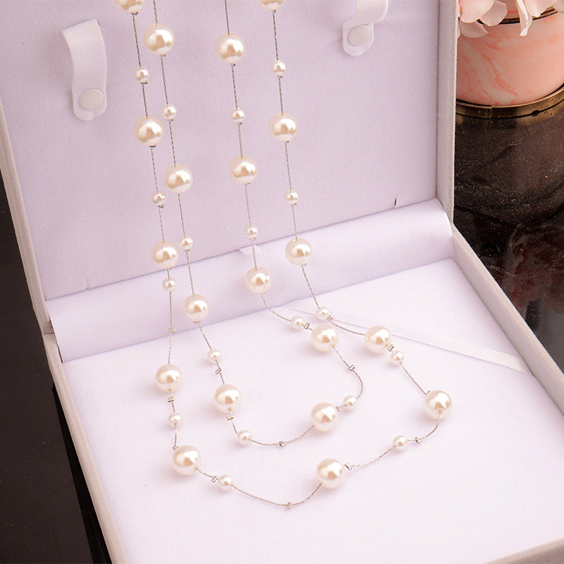 Women's Champagne Pearl Long Bright Imitation Sweater Necklace