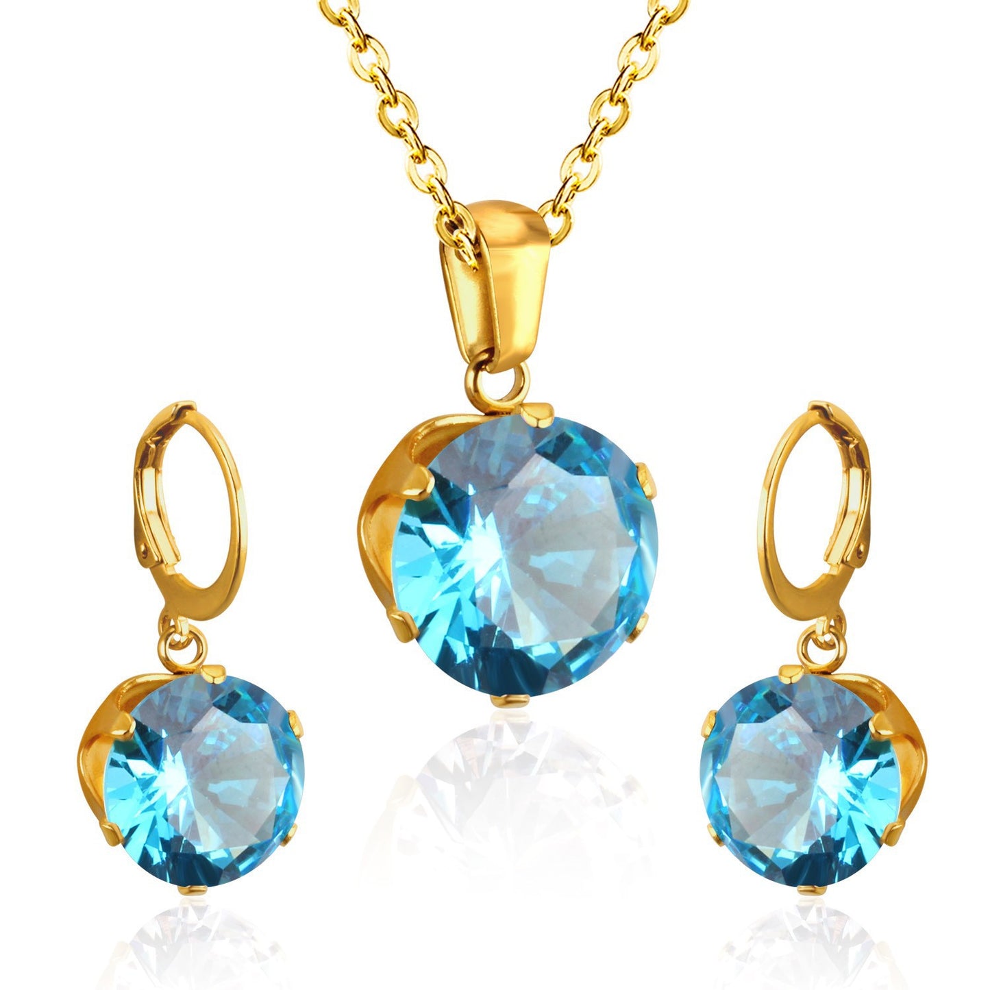 Titanium Steel Round Rhinestone Suite Stainless Jewelry Set