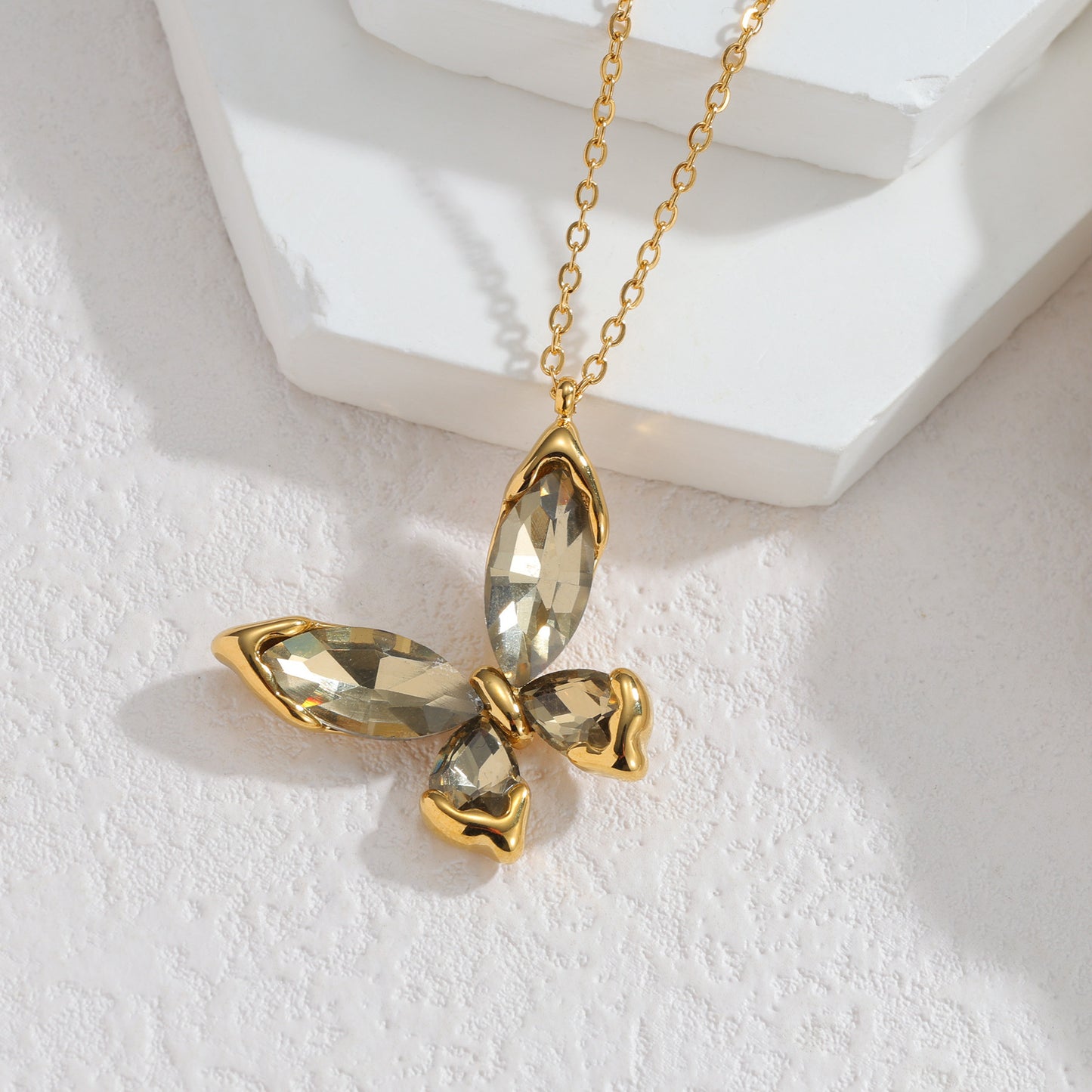 Women's Luxury Zircon Butterfly Gold Fashion Elegant Stainless Steel Jewelry Set