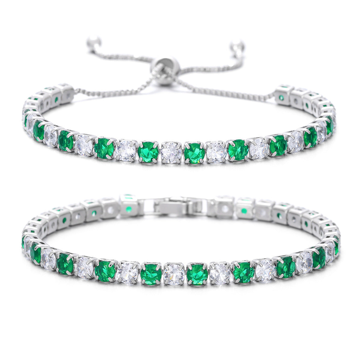 Zircon Single Row Full Diamond Adjustable Draw Tennis Fashion Bracelet