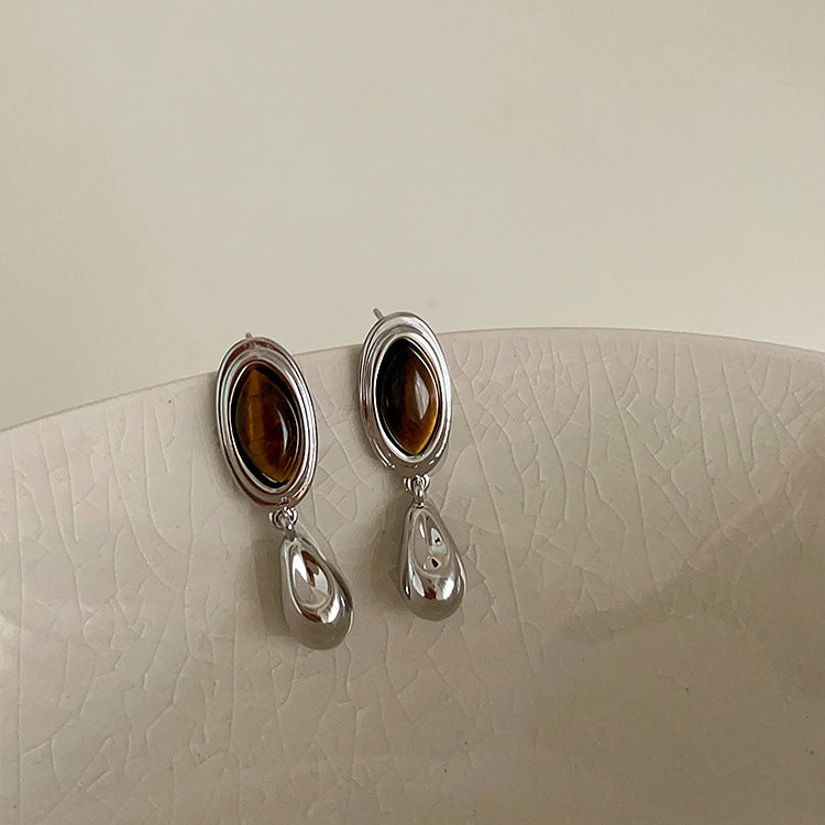 Metal Natural Stone Female Niche Retro Personality Minimalism Earrings