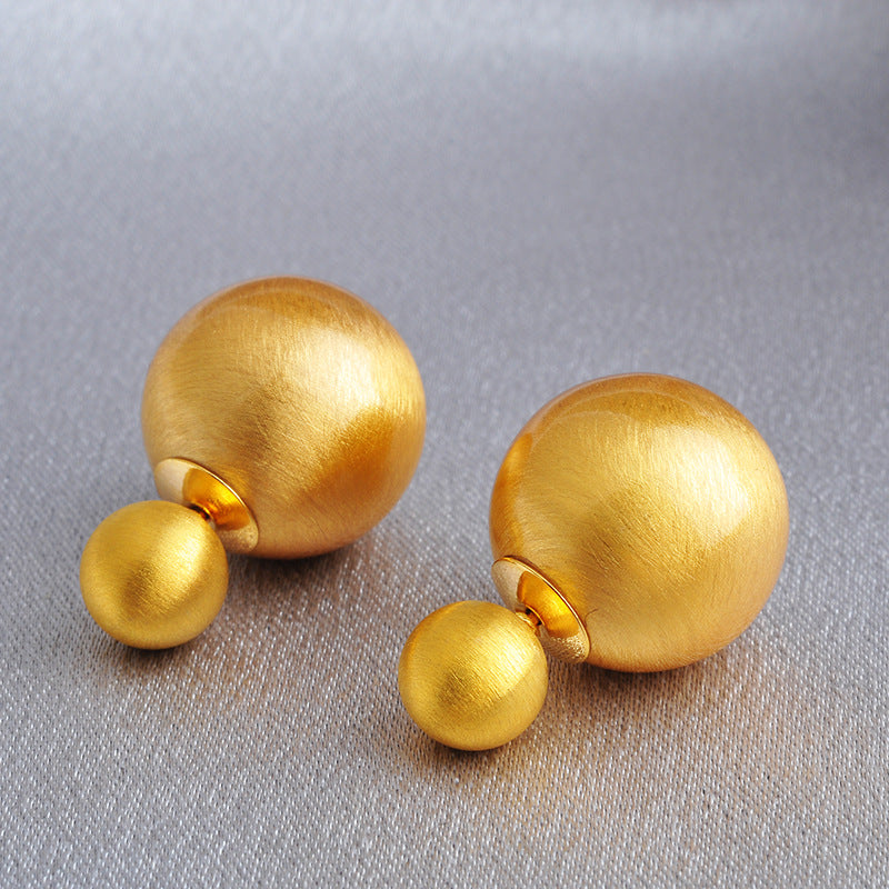 Women's Versatile Personality Metal Brushed Ball Front Rear Affordable Earrings