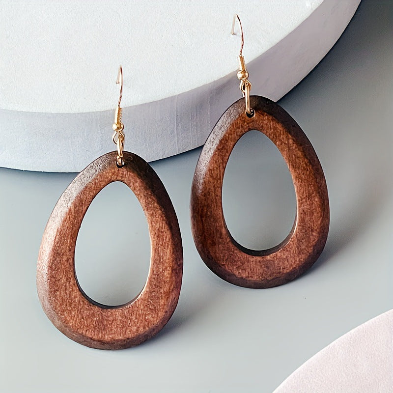 Women's Pairs Solid Wood Geometric Modeling Retro Design Exaggerated Earrings