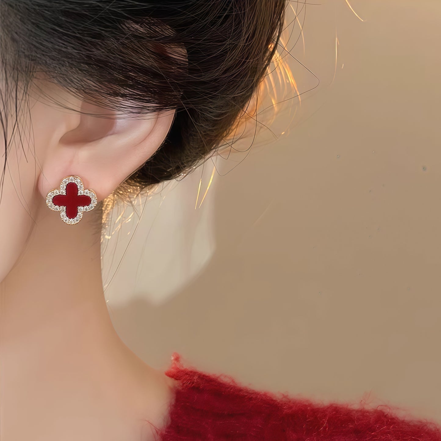 Women's Sier Needle Lucky Four-leaf Clover Light Stud Earrings