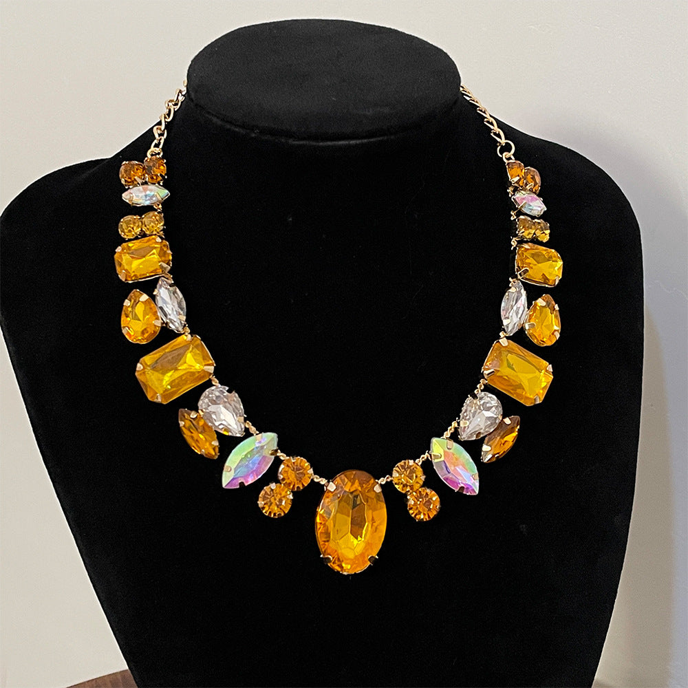 Women's Full Diamond Colorful Gem Fashion Banquet Super Necklaces