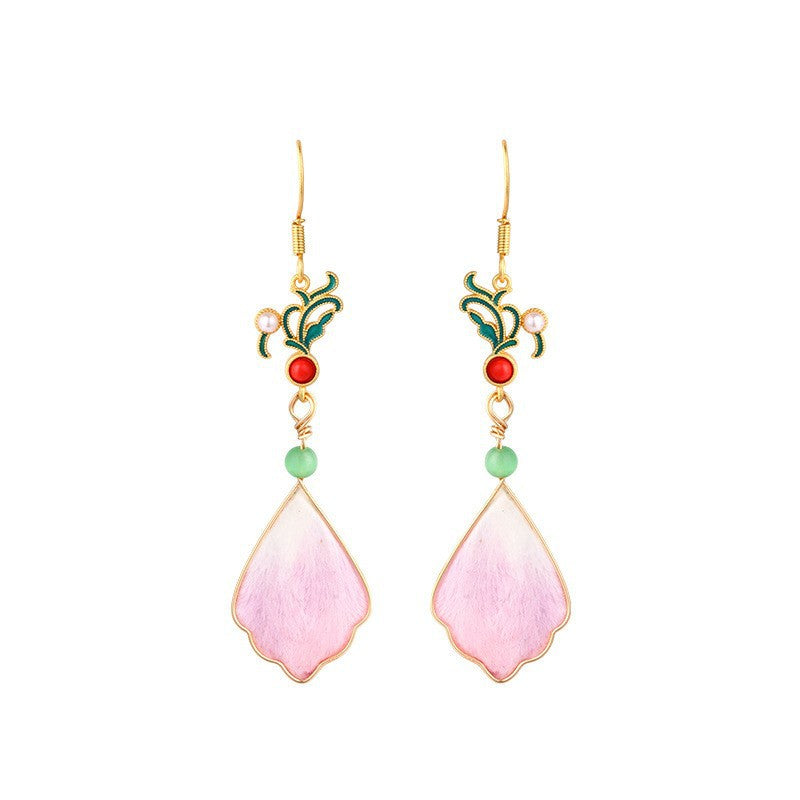 Women's Chinese Style Flower National Traditional Handmade Cloisonne Silk Ear Hook Rings
