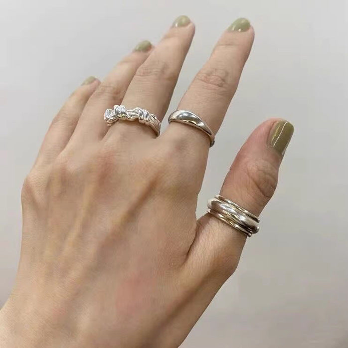 Style Knotted Curved Sier Personality Simple Rings