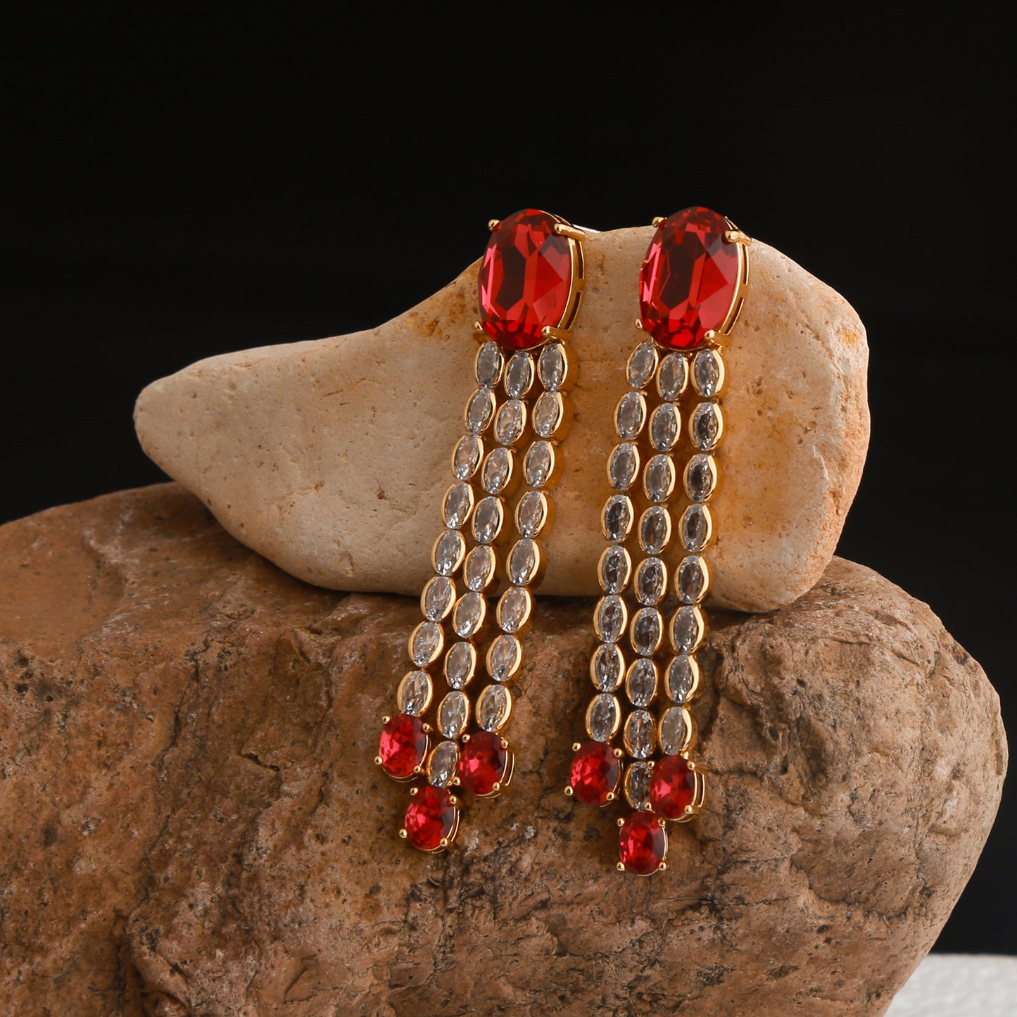 Real Gold Gaanized Enamel Diamond Retro Earrings