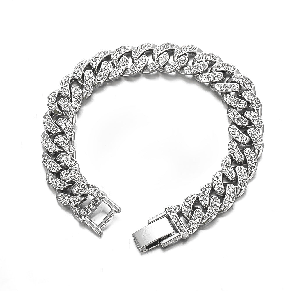Women's & Men's Full Diamond Cuban Design Couple Titanium Steel Bracelets
