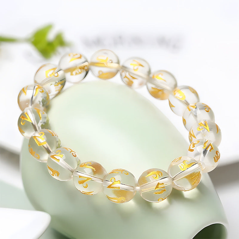 Gilding Lettering Six Words Mantra Buddha Beads Female Bracelet