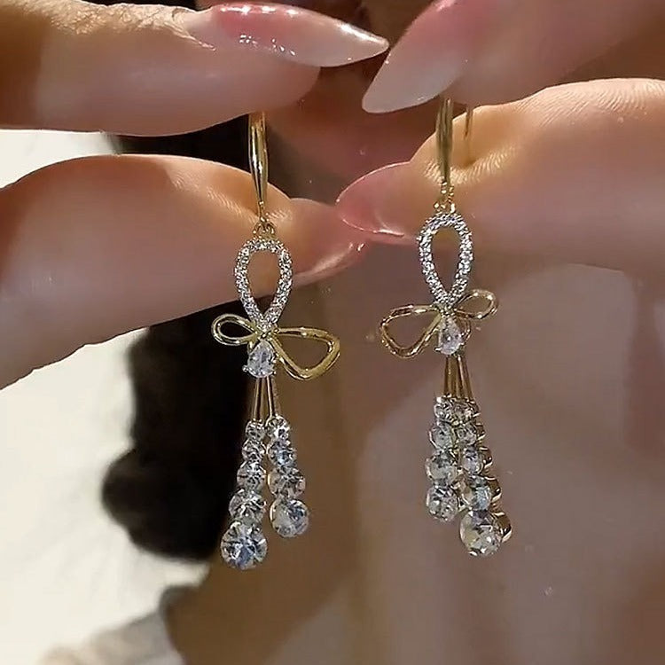 Bow Tassel High Sense Temperament Entry Lux French Earrings
