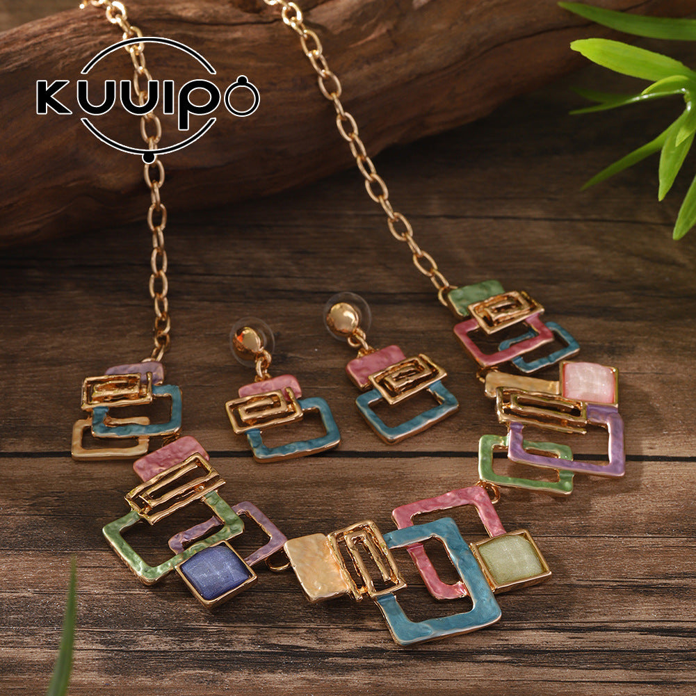Women's Drop Oil Design Painting Geometric Square Rings