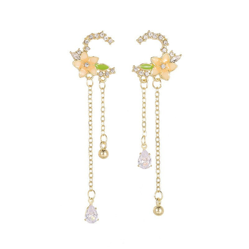 Summer Stylish Flower Sier Pin Sweet High Sense Design Petal Earrings