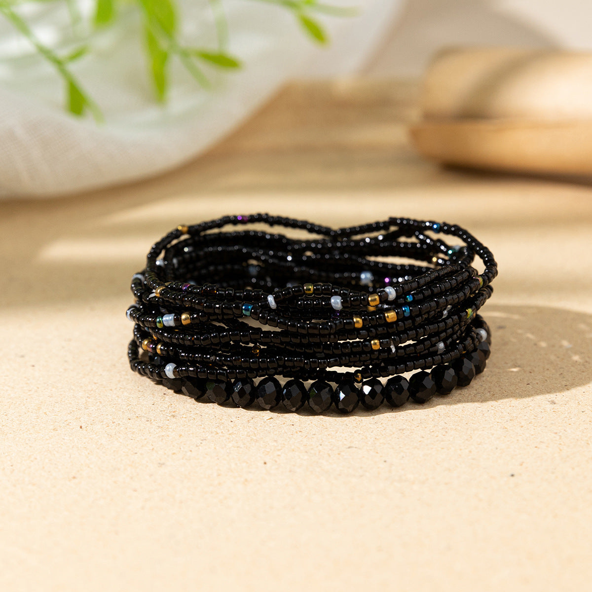 Women's Bohemian Vacation Style Twin Design Sense Glass Beads Stretch Bracelet